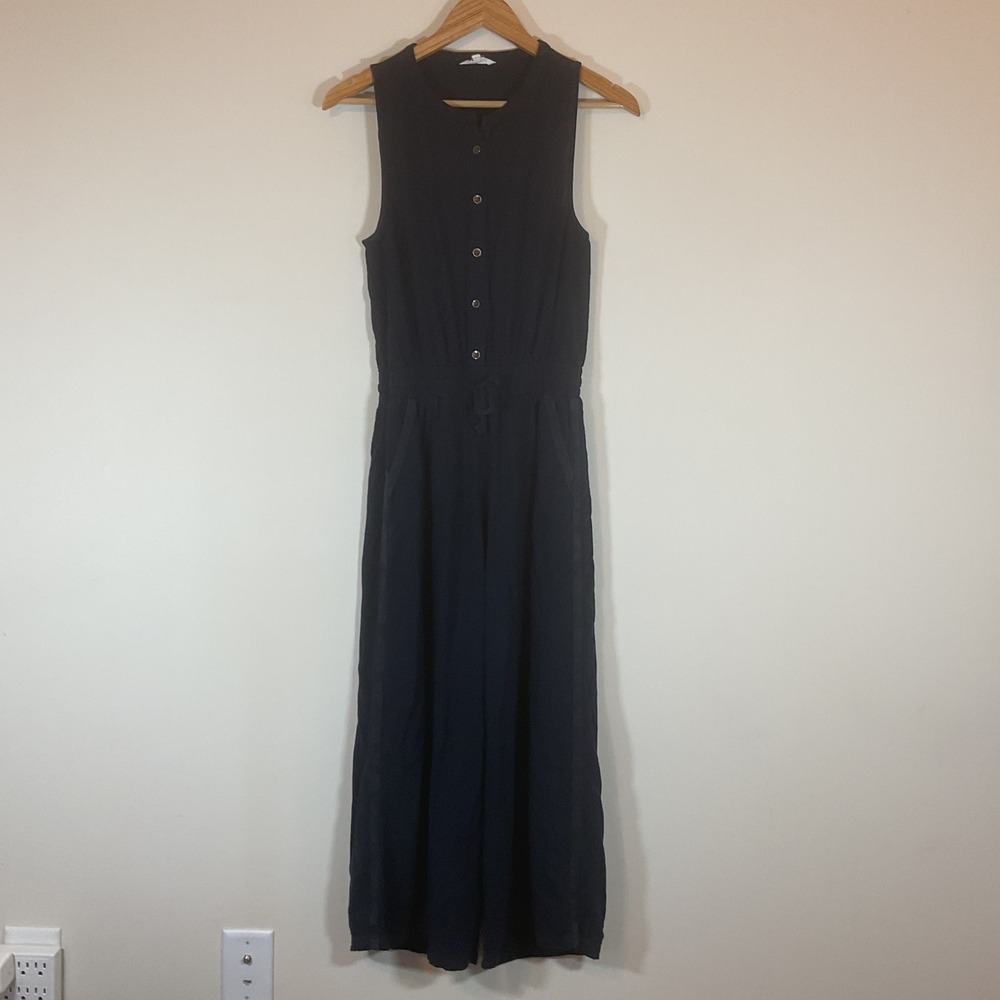 Splendid Navy Blue Viscose Linen Sleeveless Button Front Jumpsuit RS2R000 XS